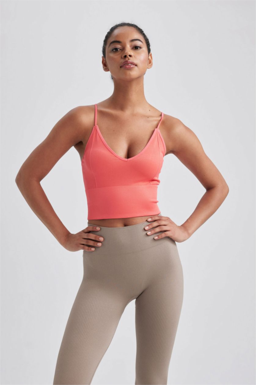 WOMAN Coral DeFactoFit Seamless V Neck Sports T-Shirt