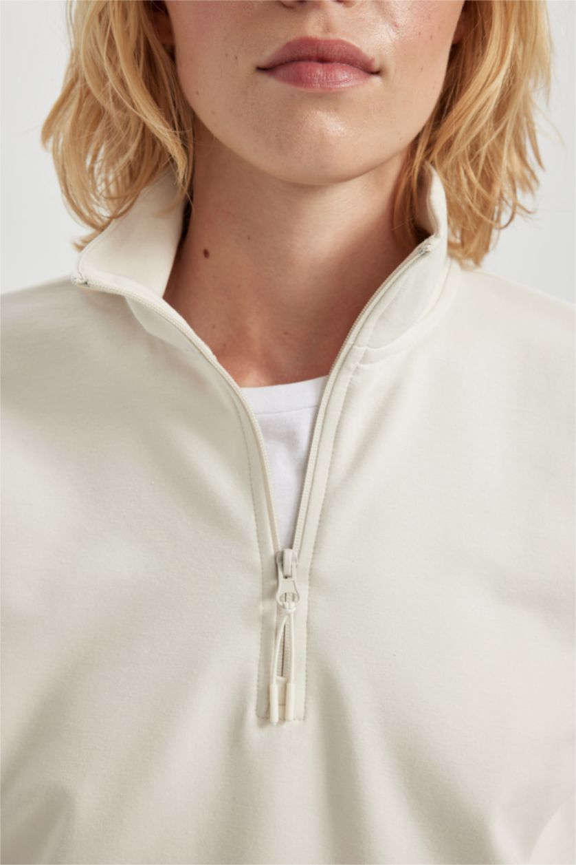 حريمي اللون الحجري سويت شيرت رياضي قصة عادية بياقة عالية