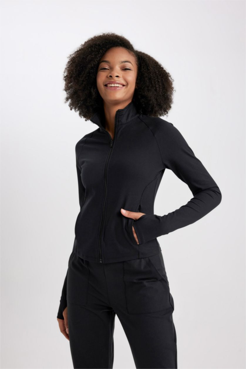 WOMAN Black DeFactoFit Slim Fit Double Pocket Cardigan