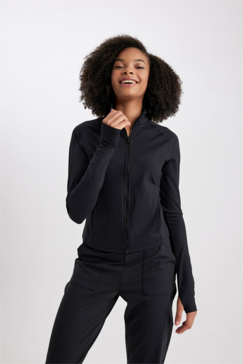 WOMAN Black DeFactoFit Slim Fit Double Pocket Cardigan