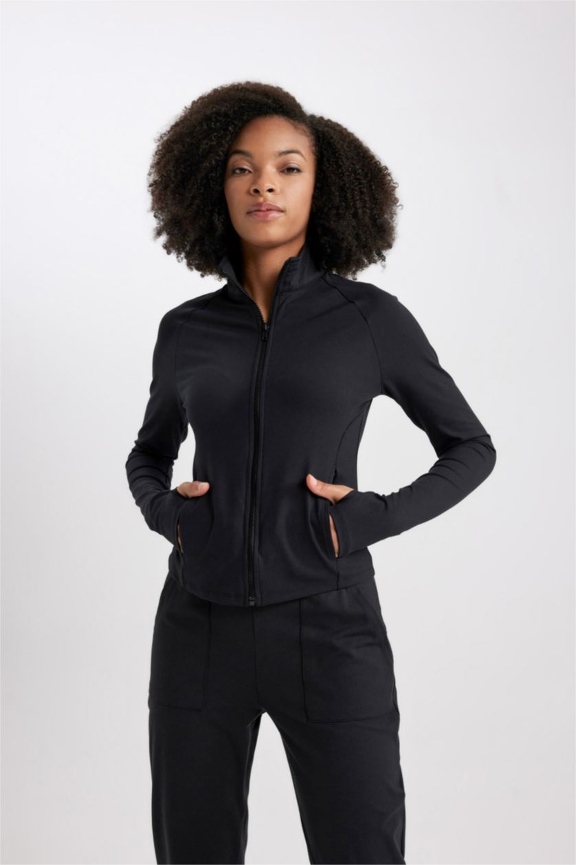 WOMAN Black DeFactoFit Slim Fit Double Pocket Cardigan