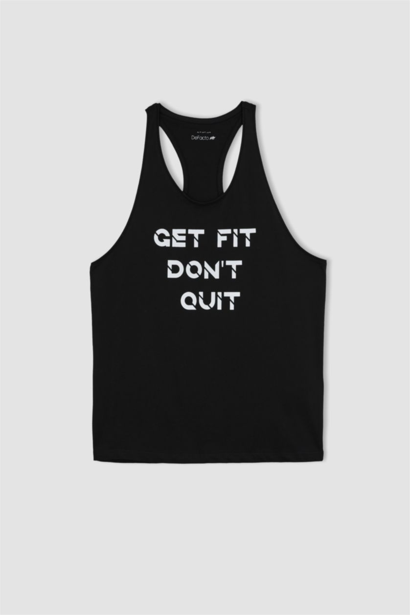 Man Black Slim Fit Printed Cotton Crew Neck Sleeveless Tank Top