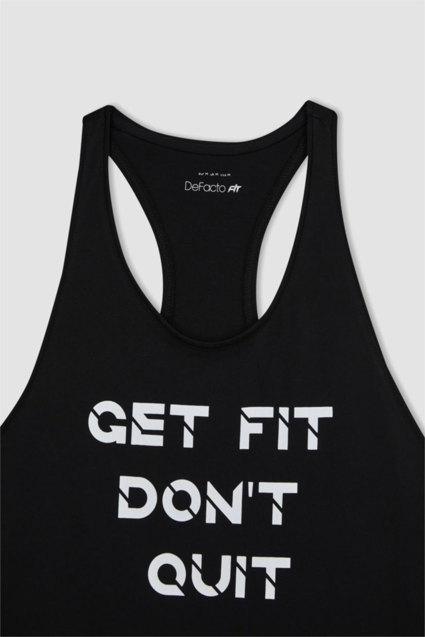 Man Black Slim Fit Printed Cotton Crew Neck Sleeveless Tank Top