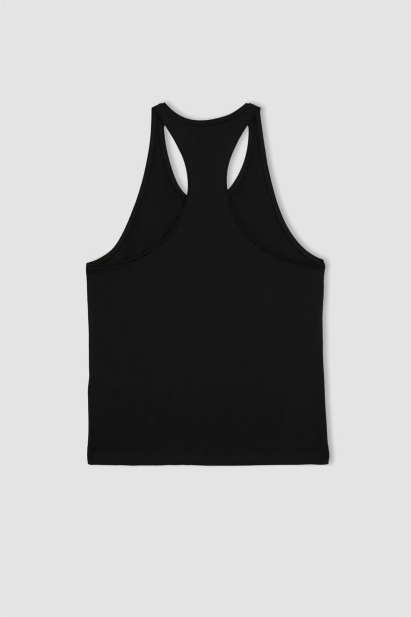 Man Black Slim Fit Printed Cotton Crew Neck Sleeveless Tank Top