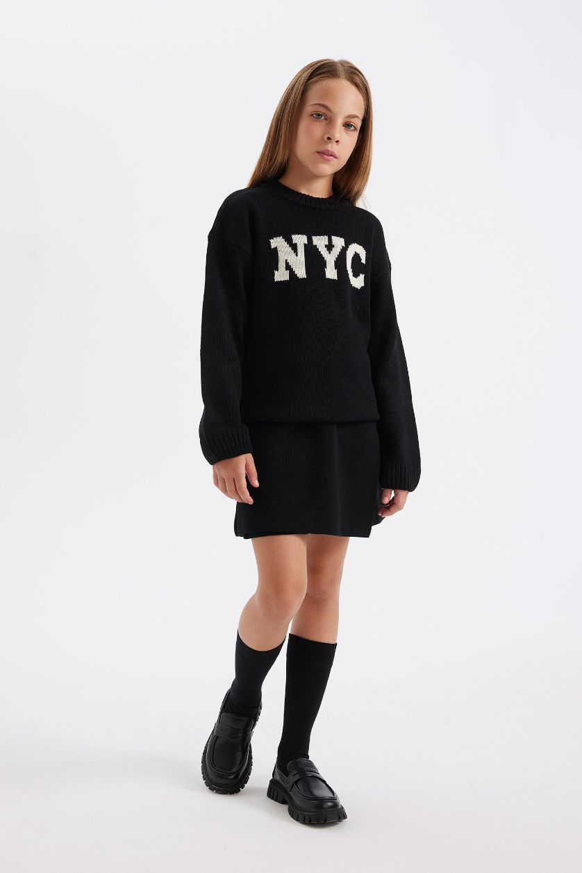 Kız Çocuk - Genç Kız Siyah Siyah Basic Düz Okul Şort Triko Etek Kız Çocuk