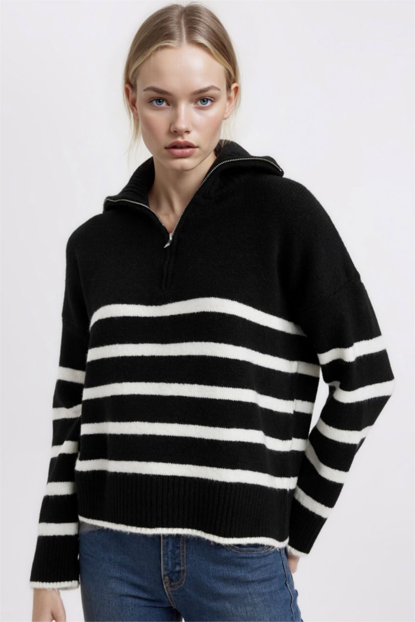 Әйелдерге қара үлкен пішім поло жаға трикотаж Пулловер