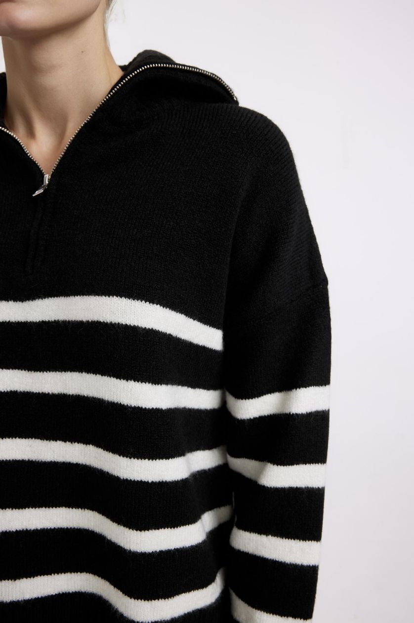 Әйелдерге қара үлкен пішім поло жаға трикотаж Пулловер