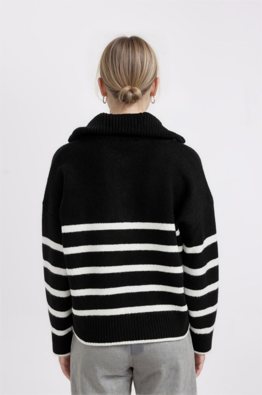 Әйелдерге қара үлкен пішім поло жаға трикотаж Пулловер