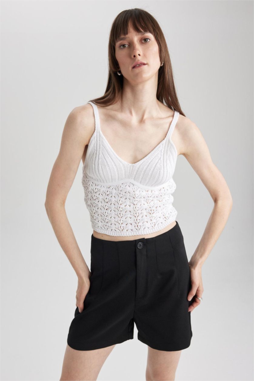 FEMME Blanc Crop Top Dentelle Coupe Régulière