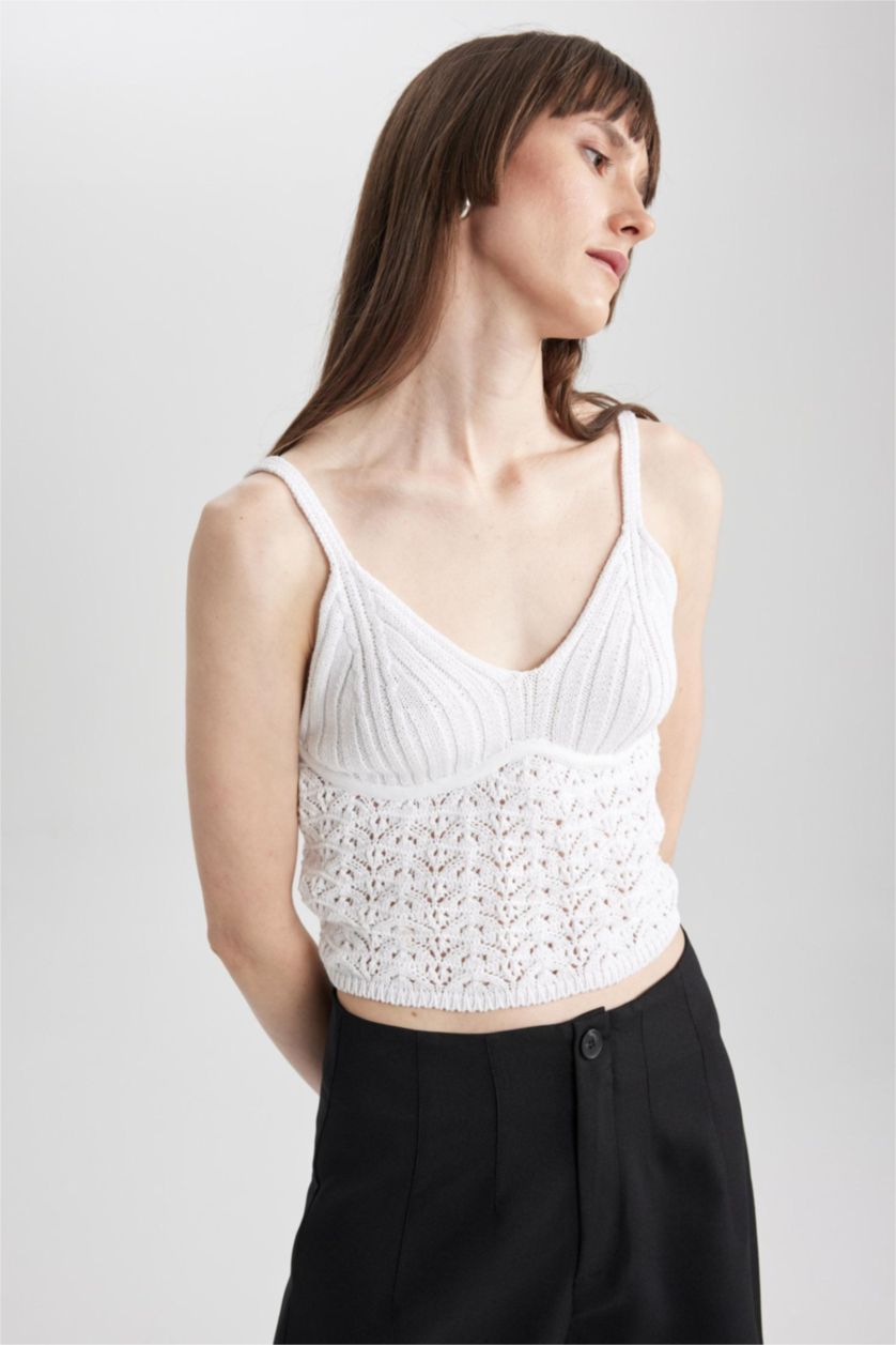FEMME Blanc Crop Top Dentelle Coupe Régulière