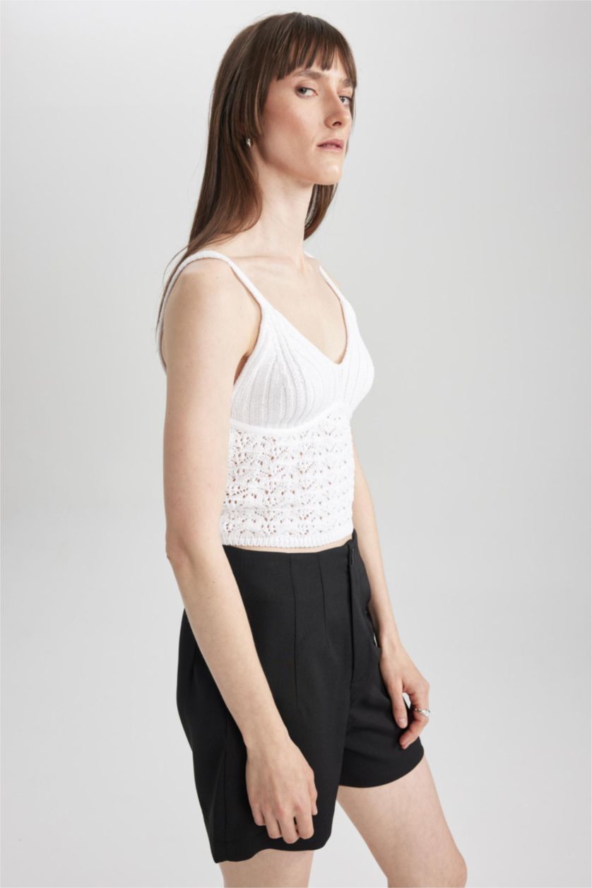 FEMME Blanc Crop Top Dentelle Coupe Régulière