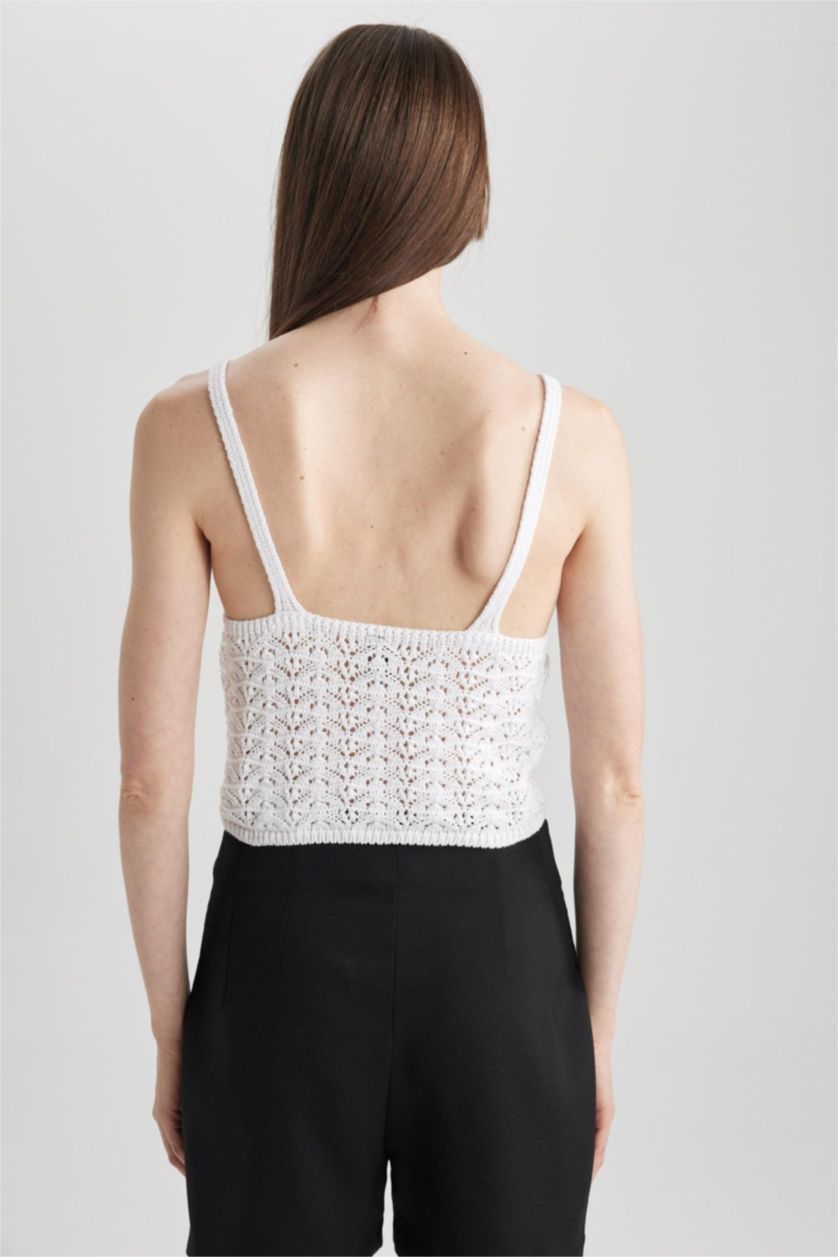 FEMME Blanc Crop Top Dentelle Coupe Régulière