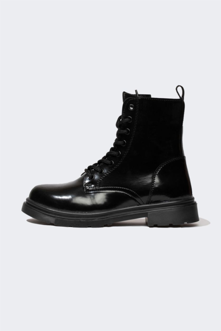 Girls & Teens Black Faux Leather High Sole Boots