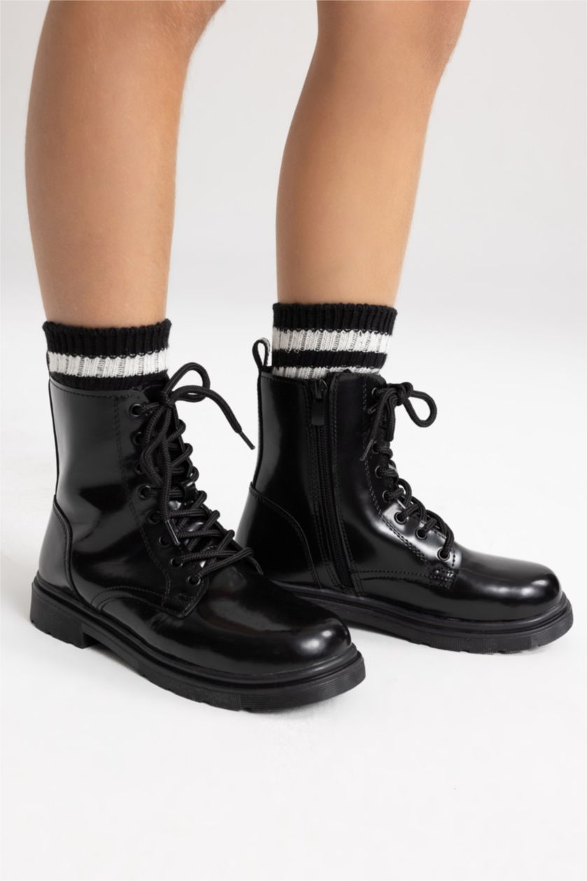 Girls & Teens Black Faux Leather High Sole Boots