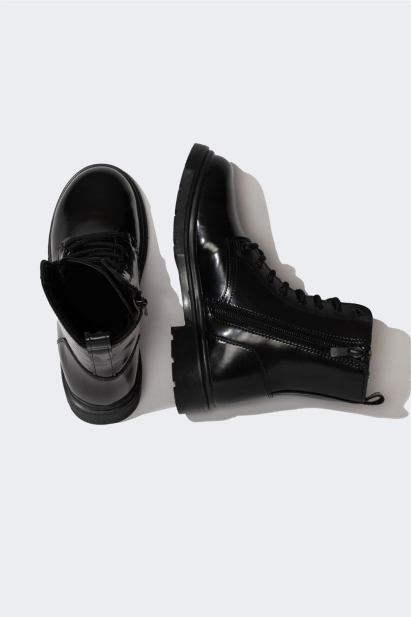 Girls & Teens Black Faux Leather High Sole Boots
