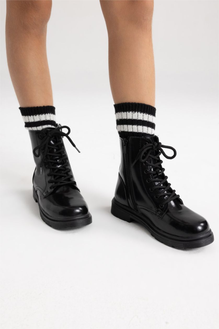 Girls & Teens Black Faux Leather High Sole Boots