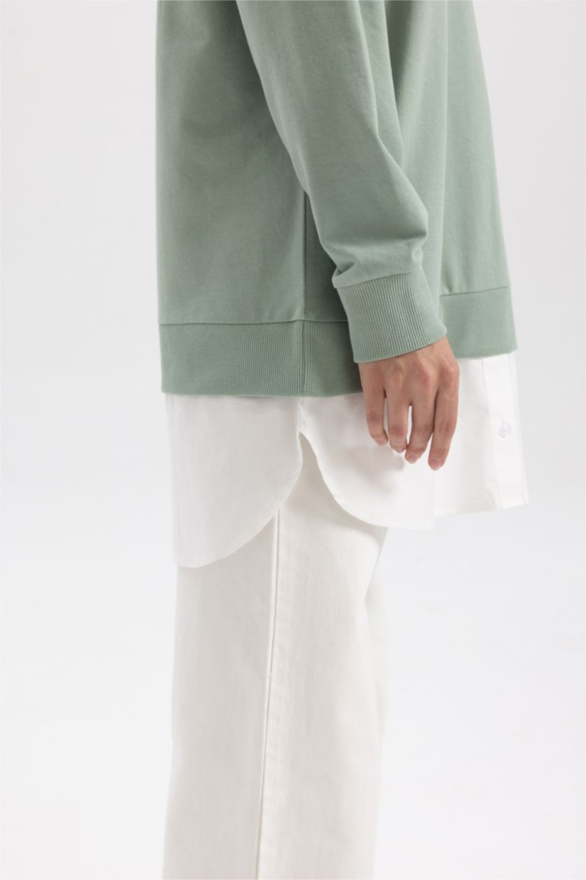 FEMME Kaki Clair Tunique Sweat-Shirt Coupe Régulière Col Rond