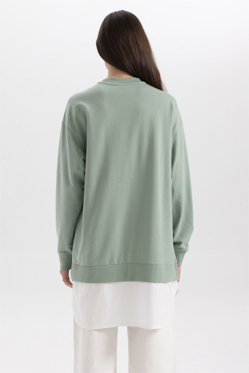 FEMME Kaki Clair Tunique Sweat-Shirt Coupe Régulière Col Rond