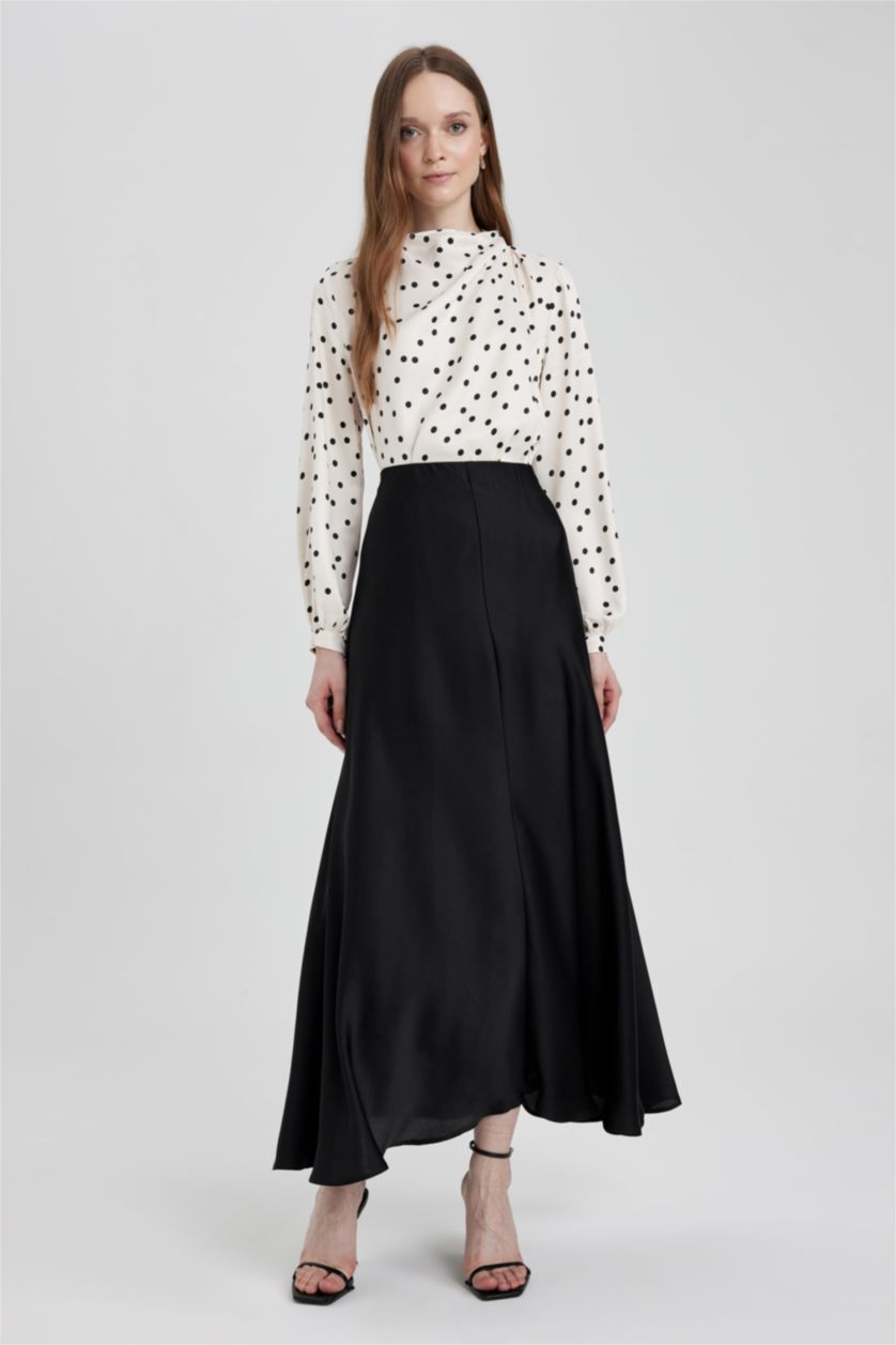 FEMME Écru Tunique à Manches Longues Satinette coupe régulière imprimé