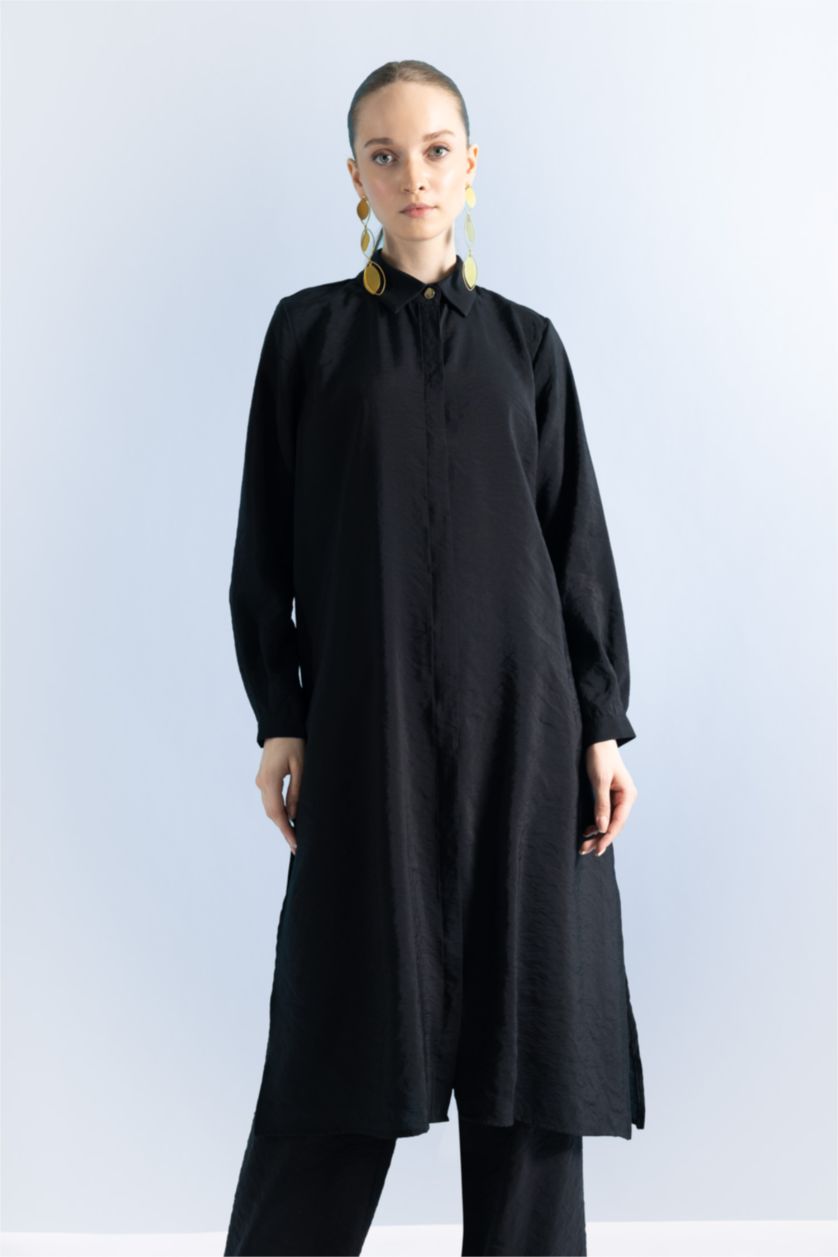 حريمي أسود Regular Fit Long Sleeve Tunic