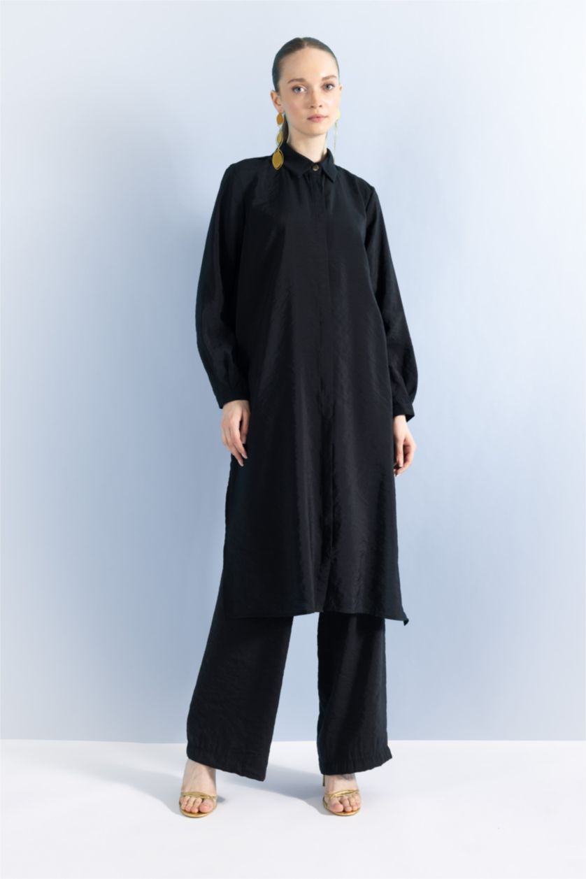 حريمي أسود Regular Fit Long Sleeve Tunic