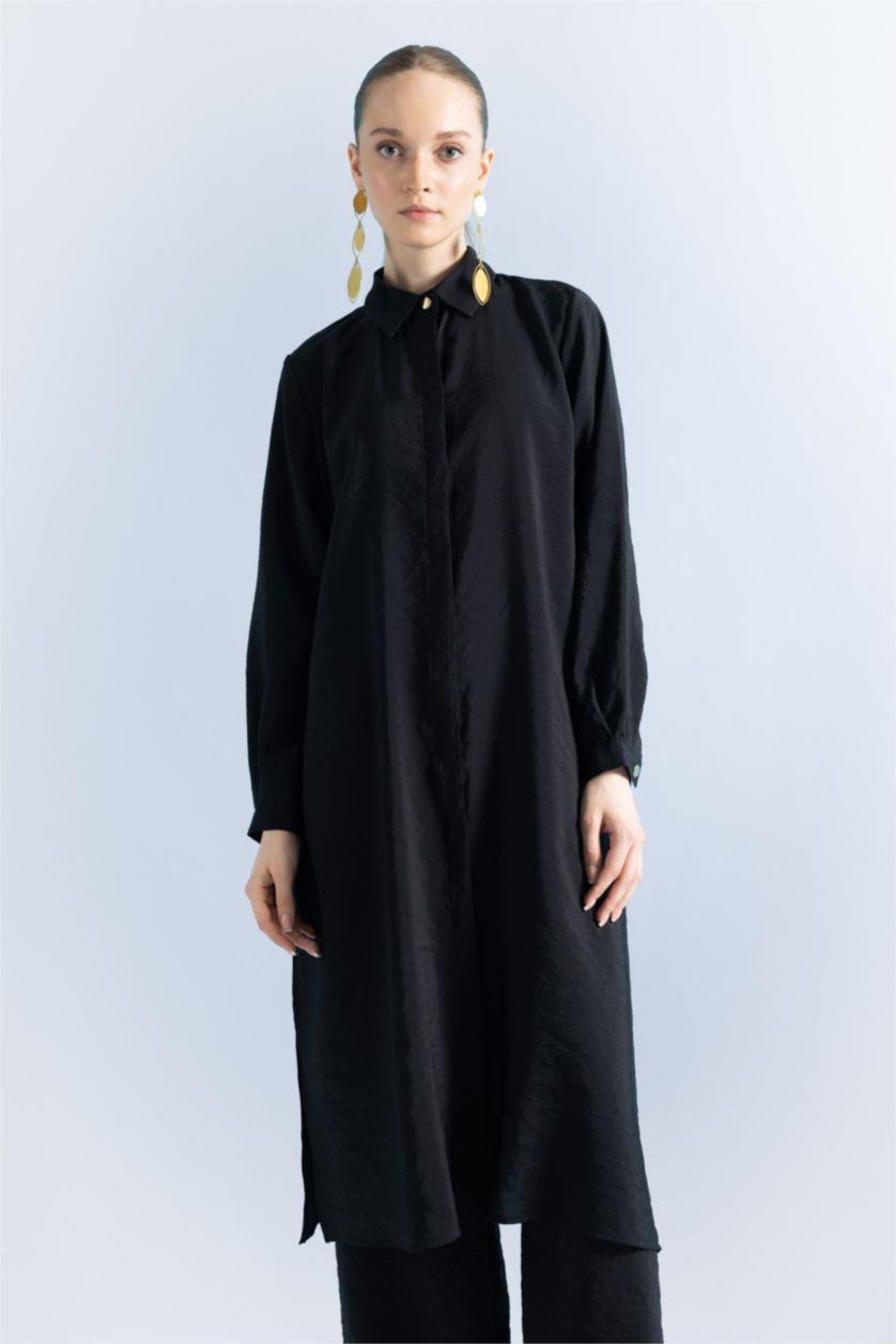 حريمي أسود Regular Fit Long Sleeve Tunic