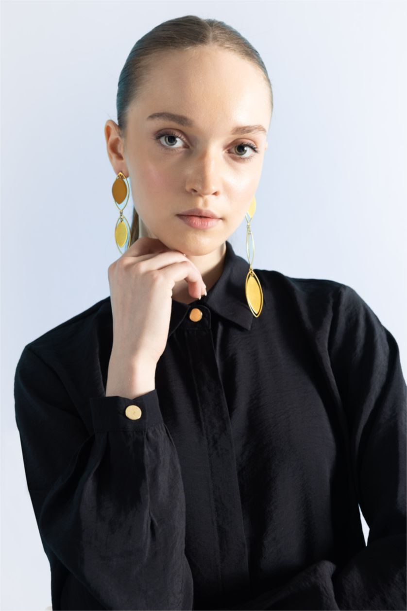 حريمي أسود Regular Fit Long Sleeve Tunic