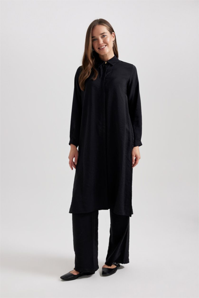 حريمي أسود Regular Fit Long Sleeve Tunic