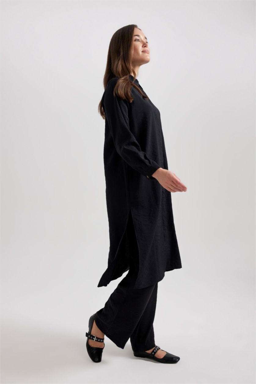 حريمي أسود Regular Fit Long Sleeve Tunic