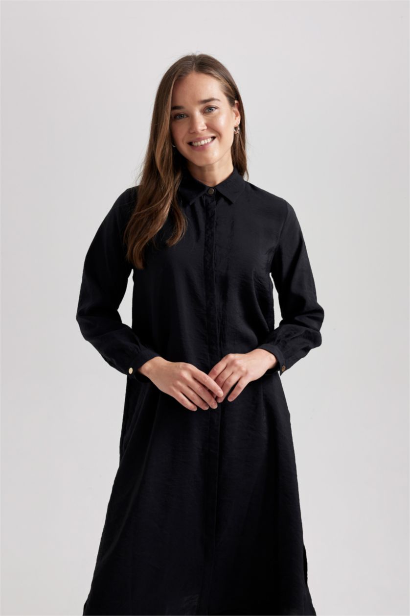 حريمي أسود Regular Fit Long Sleeve Tunic