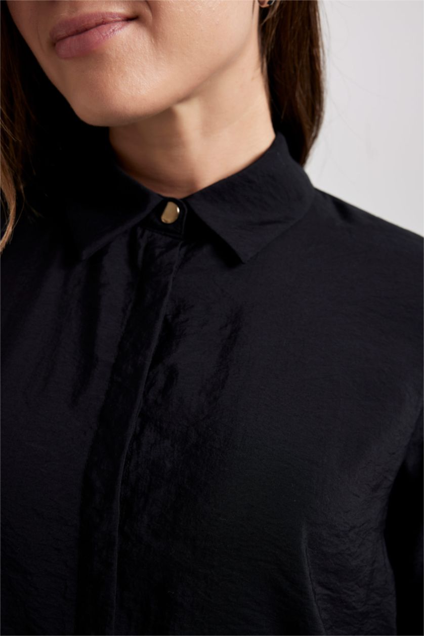 حريمي أسود Regular Fit Long Sleeve Tunic