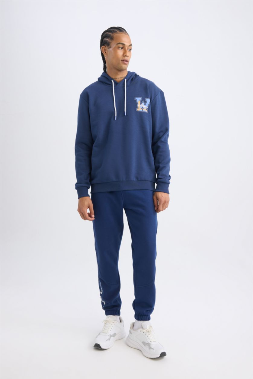 Erkek Lacivert NBA Golden State Warriors Standart Fit Kapüşonlu Sırt Baskılı Kalın Sweatshirt