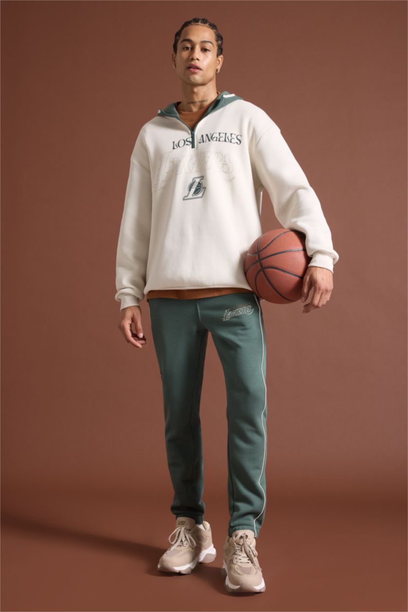 Erkek Taş NBA Los Angeles Lakers Boxy Fit Kapüşonlu Fermuarlı Kalın Sweatshirt