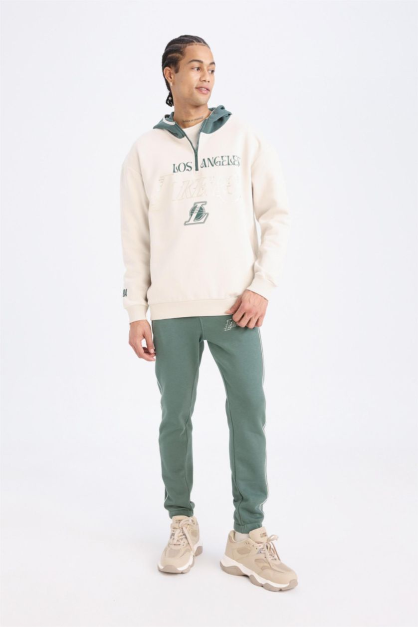 Erkek Taş NBA Los Angeles Lakers Boxy Fit Kapüşonlu Fermuarlı Kalın Sweatshirt