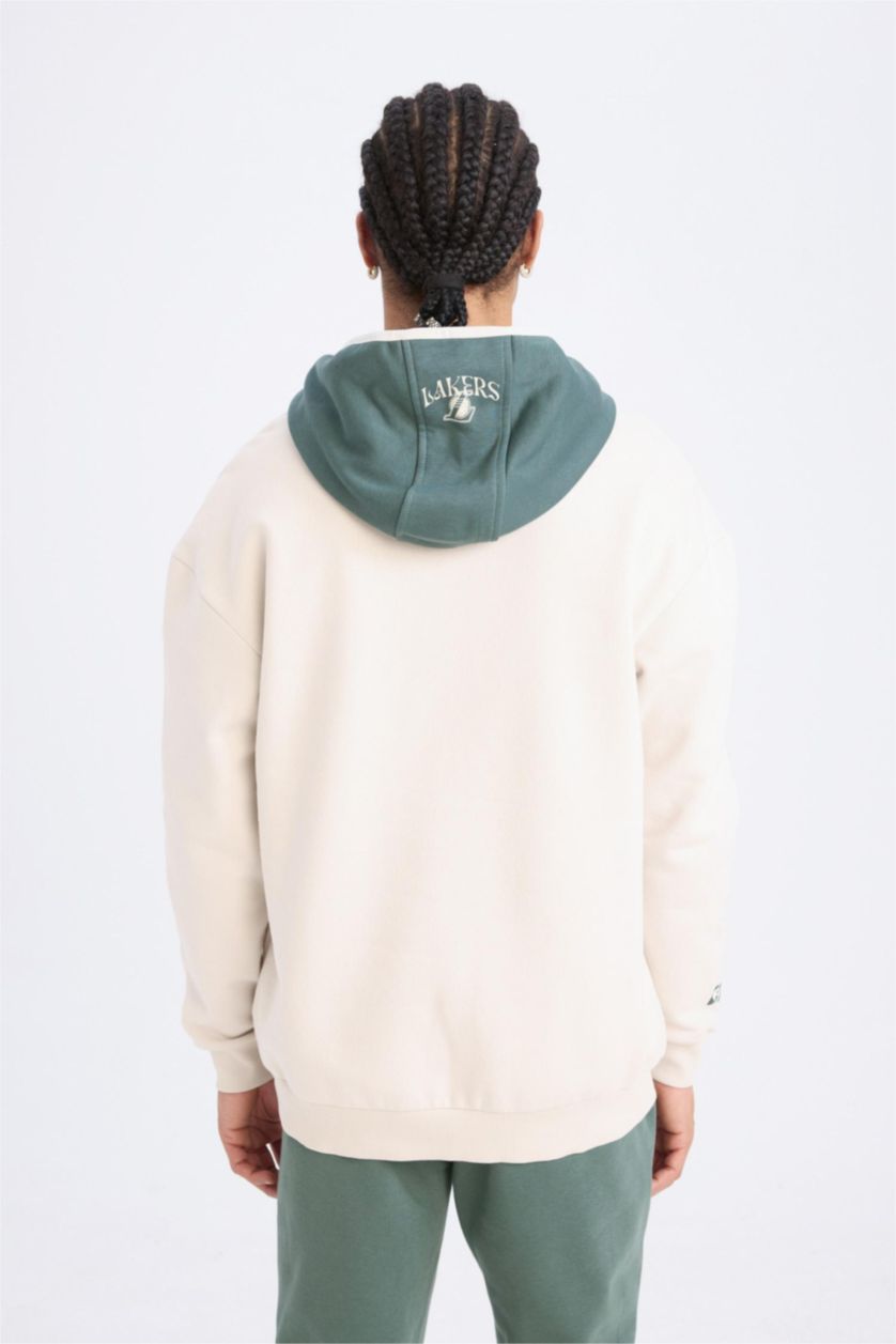 Erkek Taş NBA Los Angeles Lakers Boxy Fit Kapüşonlu Fermuarlı Kalın Sweatshirt