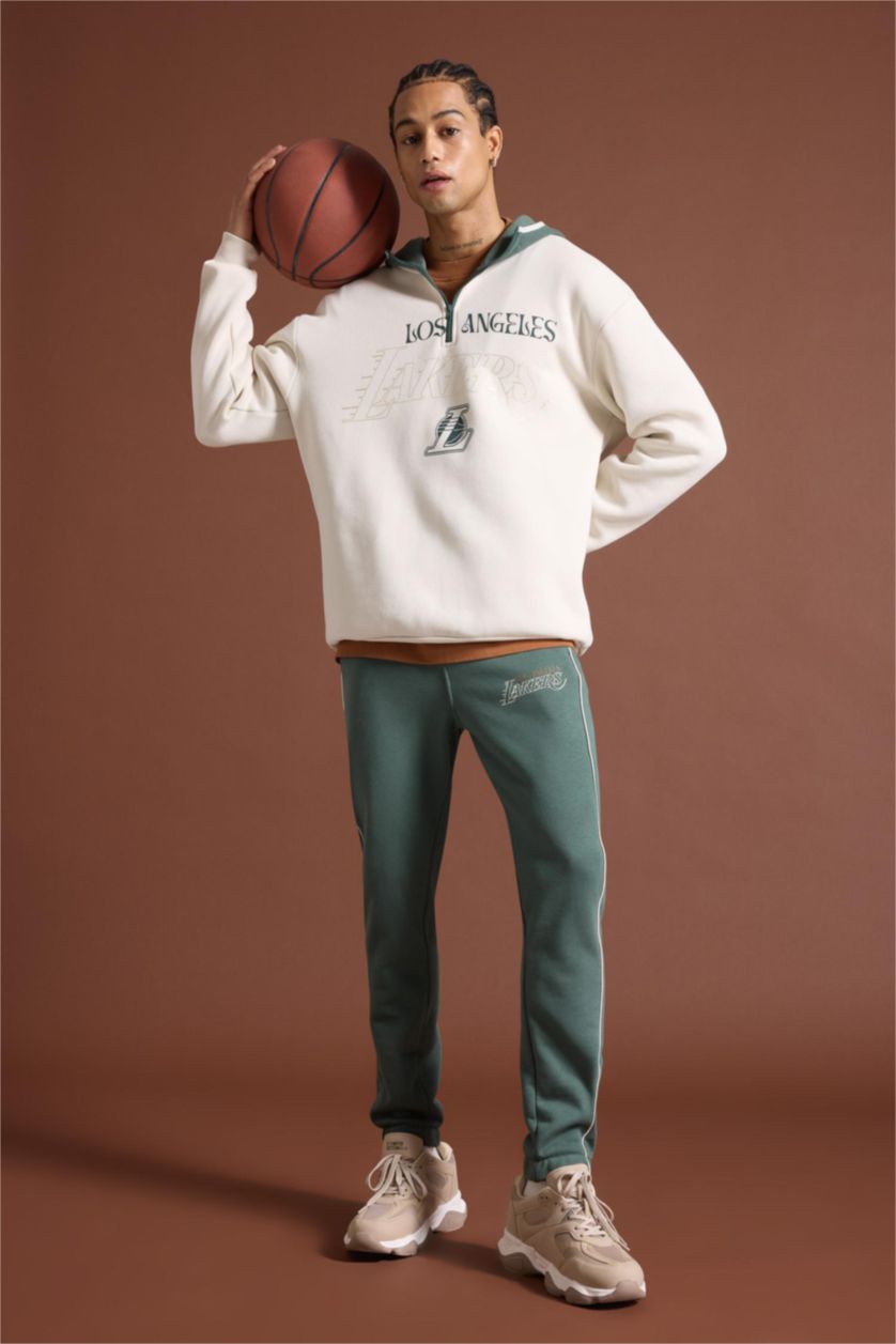 Erkek Koyu Yeşil NBA Los Angeles Lakers Kalın Jogger Eşofman Altı Standart Fit Cepli Beli Bağcıklı