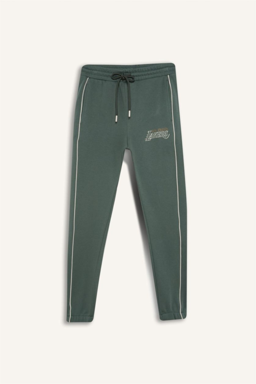 Erkek Koyu Yeşil NBA Los Angeles Lakers Kalın Jogger Eşofman Altı Standart Fit Cepli Beli Bağcıklı