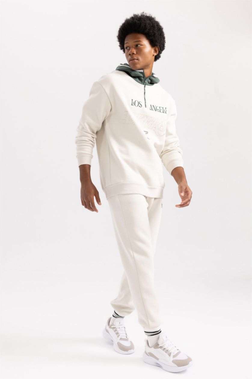 Erkek Taş Standart Fıt Kalın Sweatshirt Kumaşı Jogger