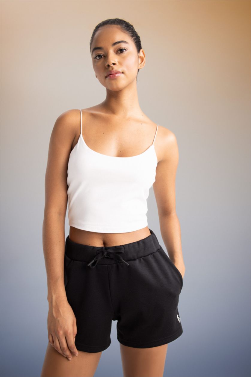 Kadın Beyaz DeFactoFit Slim Fit İp Askılı Sporcu Pamuklu Atlet