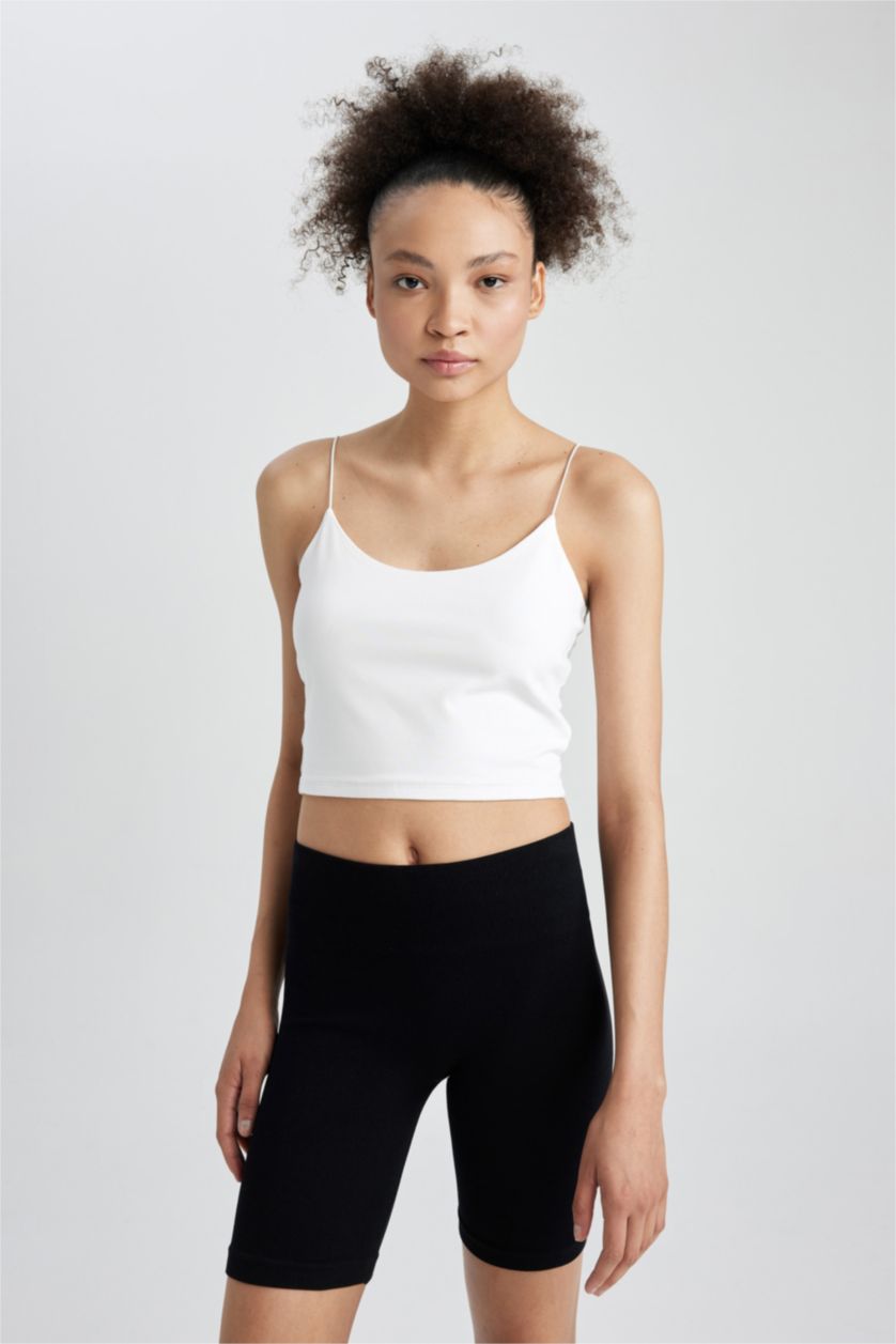 Kadın Beyaz DeFactoFit Slim Fit İp Askılı Sporcu Pamuklu Atlet