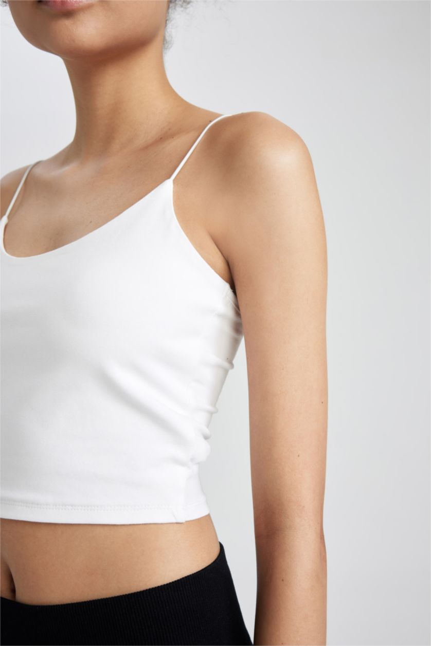 Kadın Beyaz DeFactoFit Slim Fit İp Askılı Sporcu Pamuklu Atlet