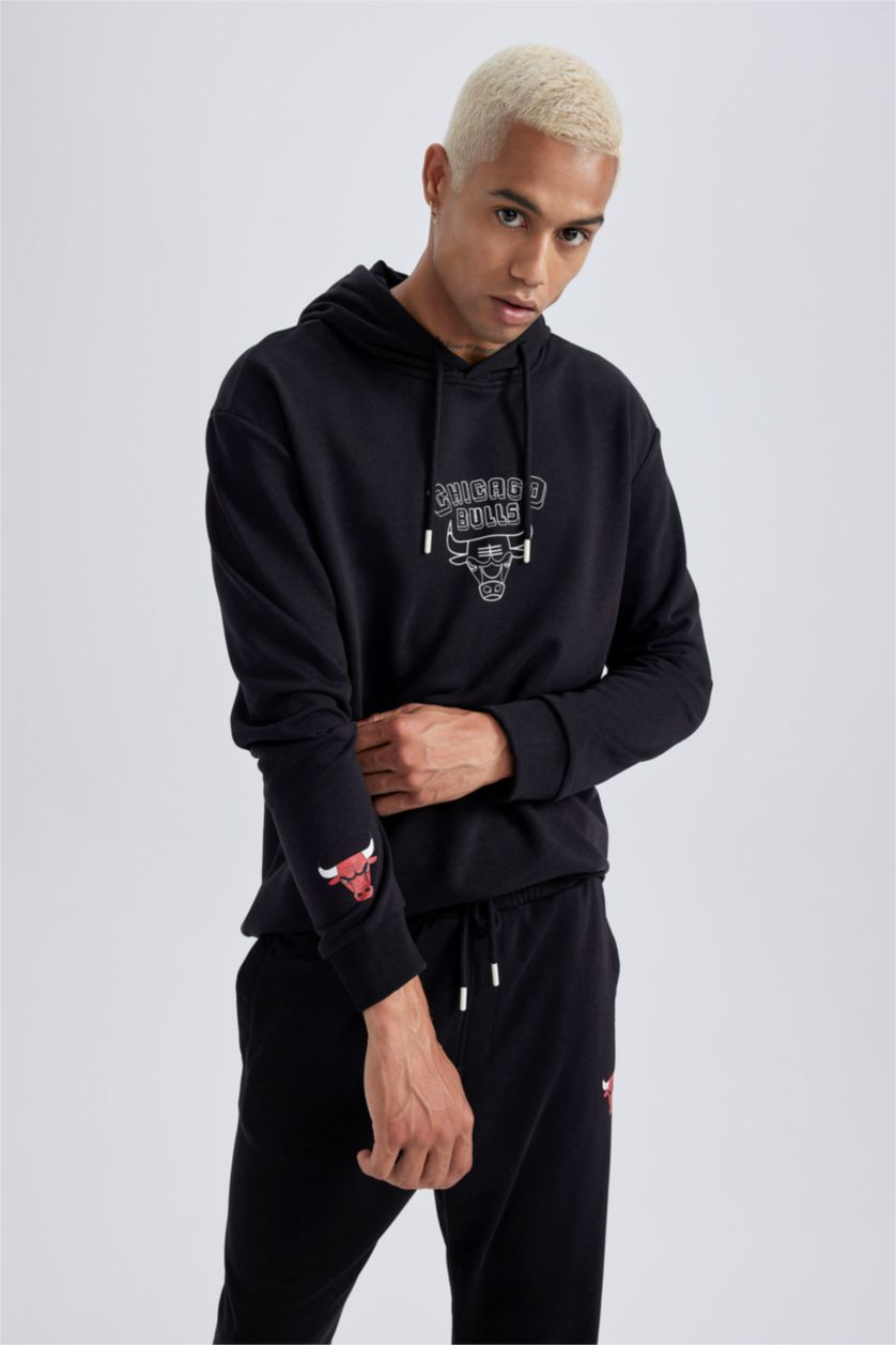 HOMME Noir Sweat- Shirt Coupe Standard à Manches Longues Chicago Bulls De DefactoFit NBA