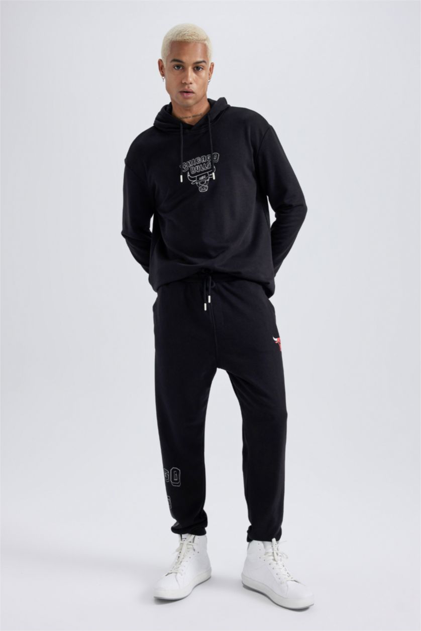 HOMME Noir Sweat- Shirt Coupe Standard à Manches Longues Chicago Bulls De DefactoFit NBA