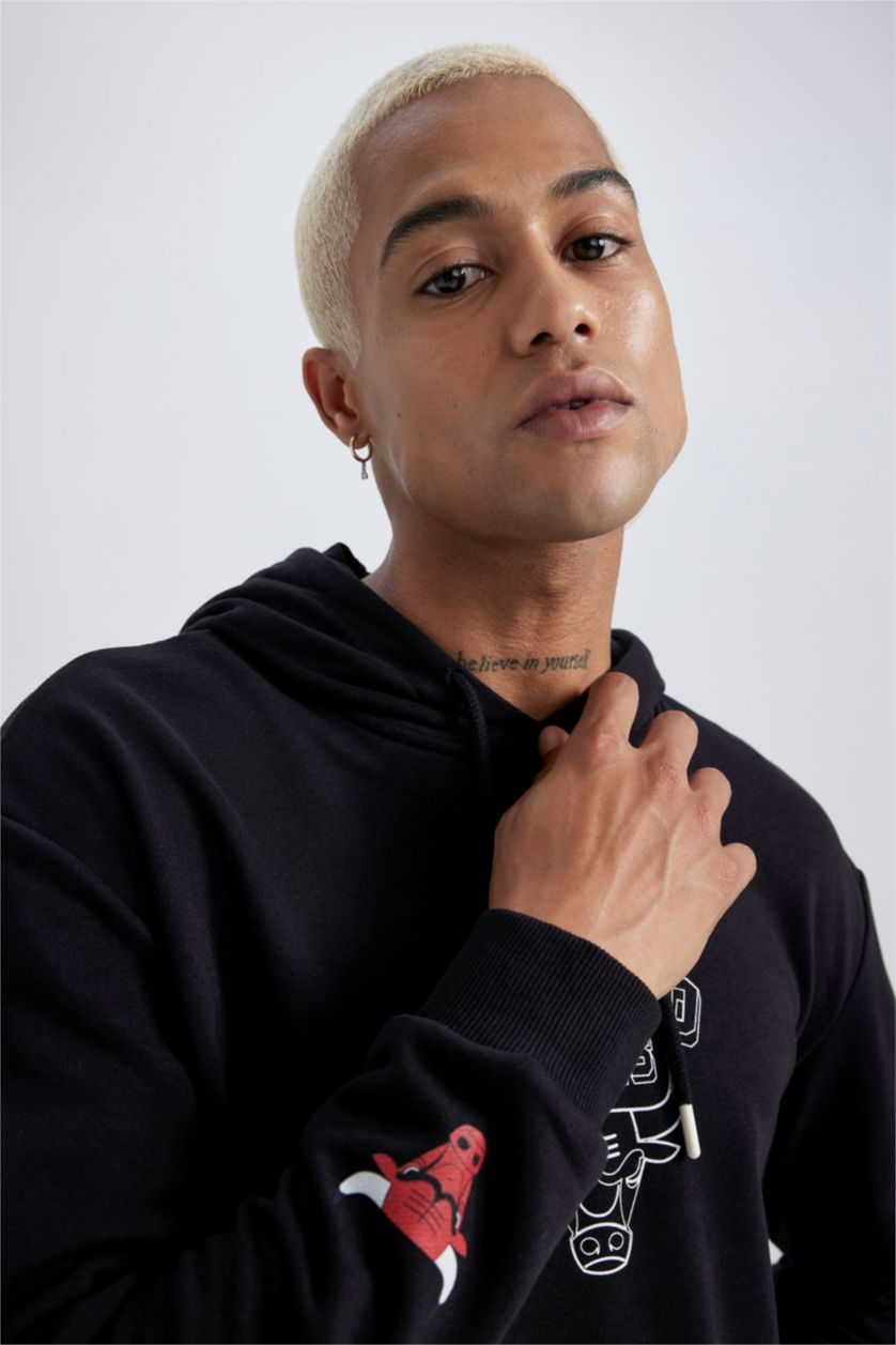 HOMME Noir Sweat- Shirt Coupe Standard à Manches Longues Chicago Bulls De DefactoFit NBA