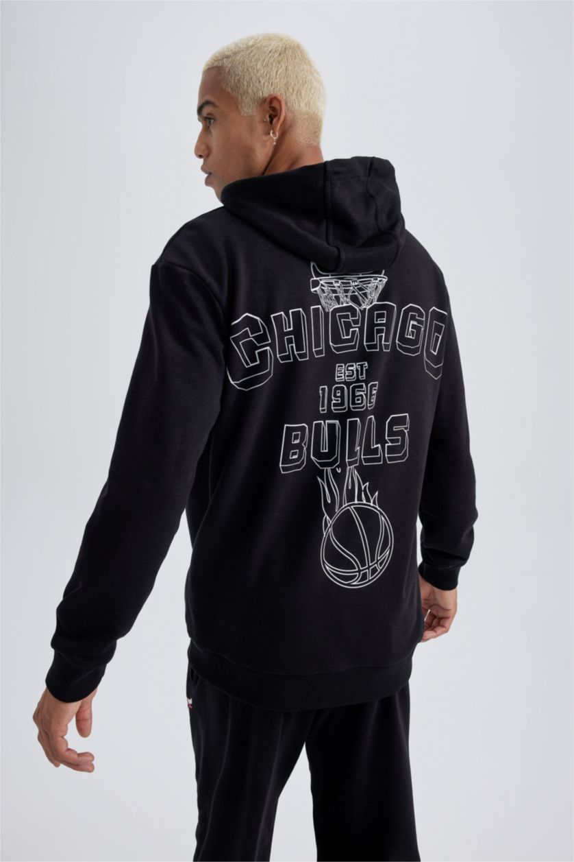 HOMME Noir Sweat- Shirt Coupe Standard à Manches Longues Chicago Bulls De DefactoFit NBA