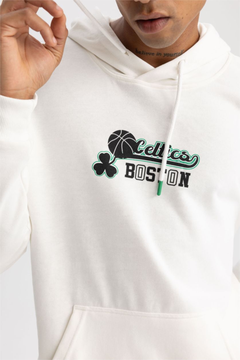 MAN Ecru DeFactoFit NBA Boston Celtics Standard Fit Sweatshirt