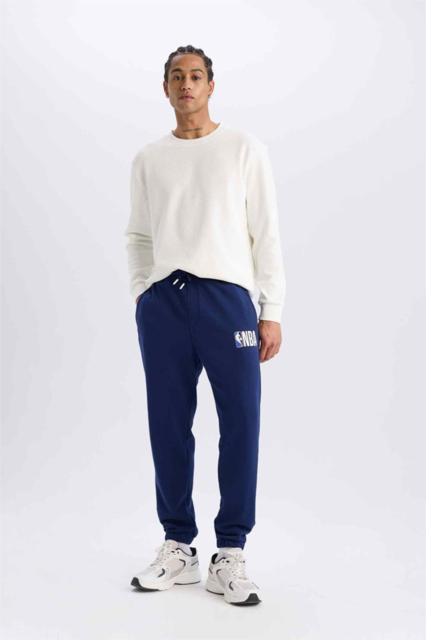 Erkek Lacivert DeFactoFit NBA Wordmark Jogger Eşofman Altı Standart Fit Cepli Beli Bağcıklı 