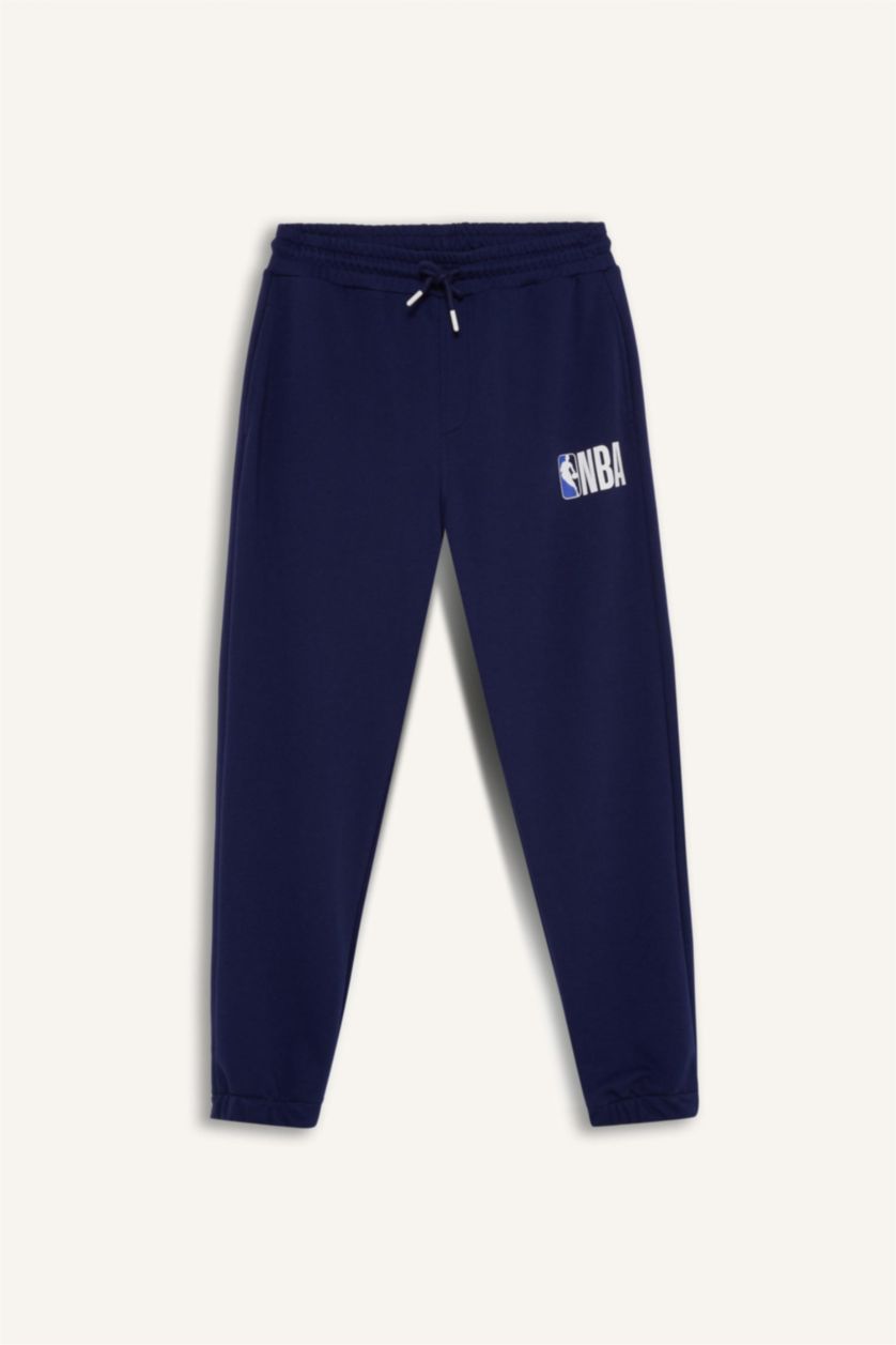 Erkek Lacivert DeFactoFit NBA Wordmark Jogger Eşofman Altı Standart Fit Cepli Beli Bağcıklı 