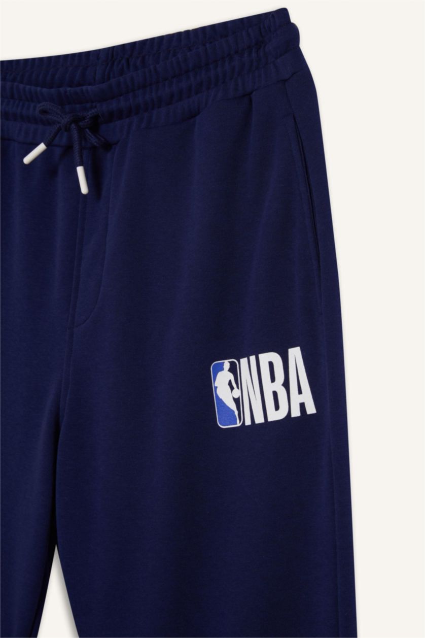 Erkek Lacivert DeFactoFit NBA Wordmark Jogger Eşofman Altı Standart Fit Cepli Beli Bağcıklı 