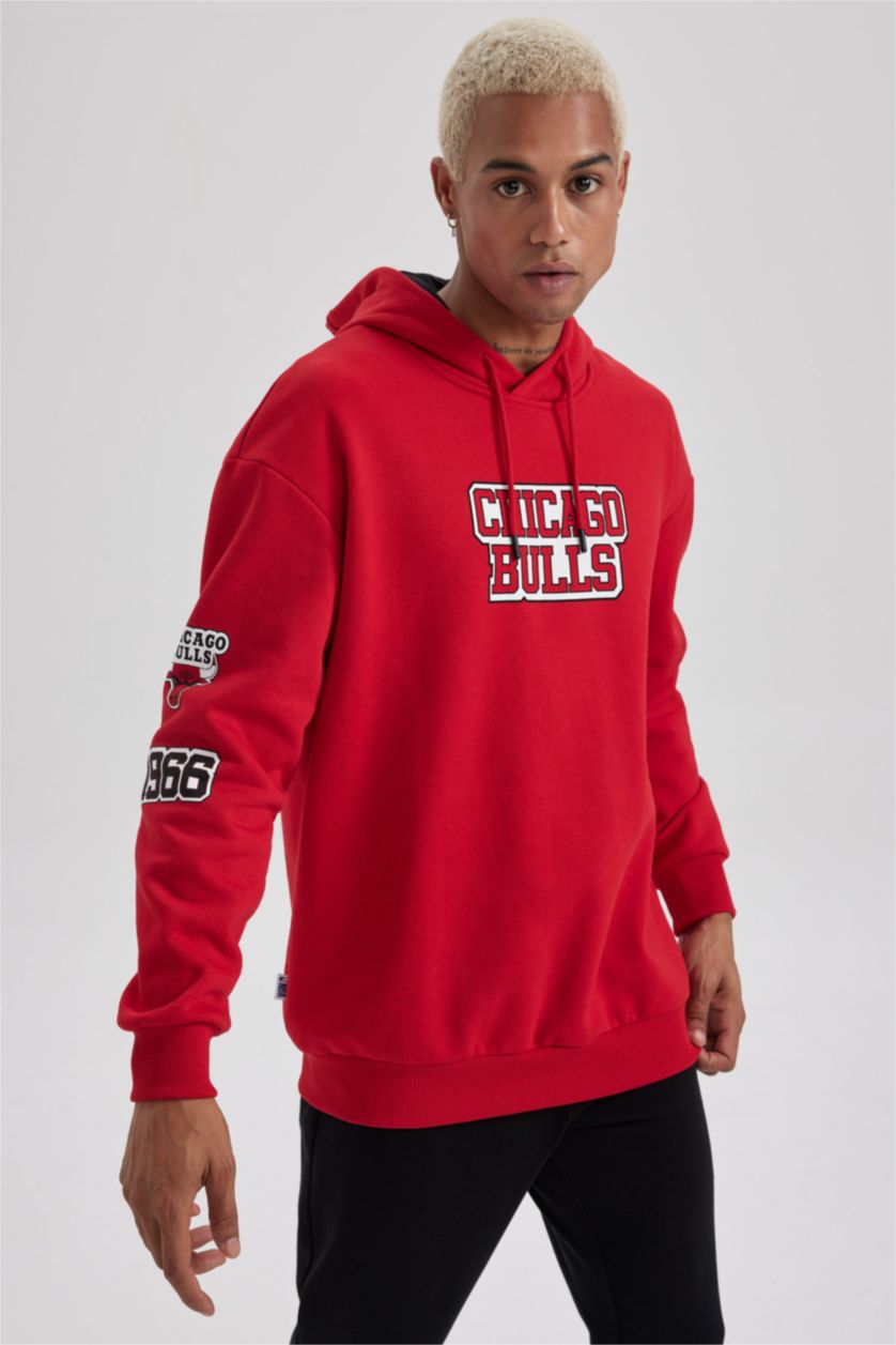 رجال أحمر سويت شيرت أوفر سايز بكابيشون من شيكاغو بولز